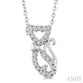 1/10 Ctw Cat Shape Petite Single Cut Diamond Fashion Pendant With Chain in 10K White Gold